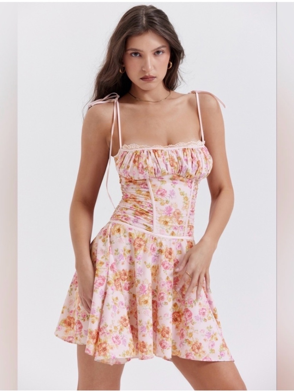 House of CB Alejandra Milkmaid Floral Corset Mini Dress L+ Fairycore Coquettte